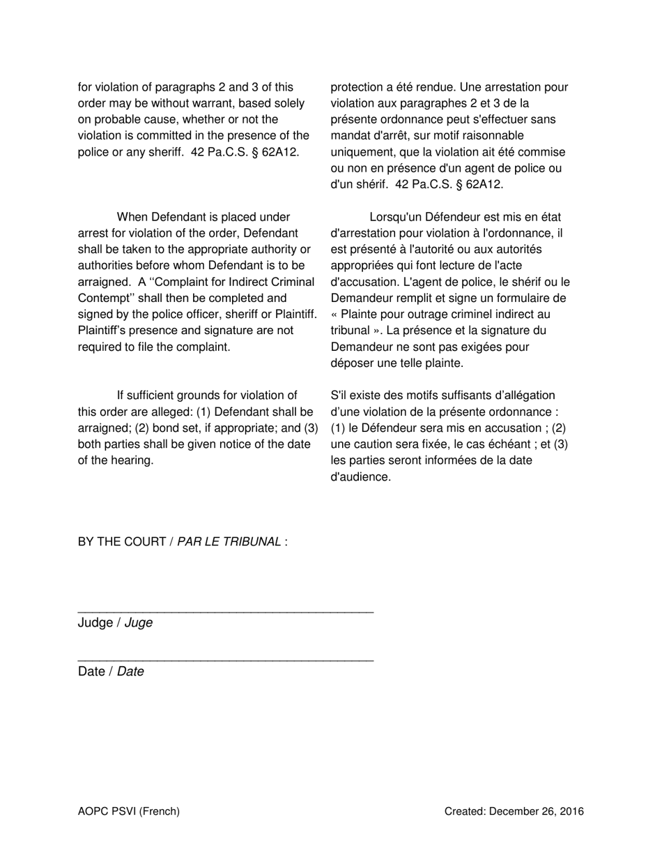 Final Order for Protection of Victims - Pennsylvania (English / French), Page 6