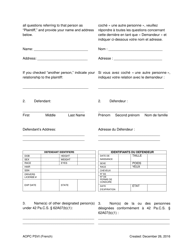 Petition for Protection of Victims of Sexual Violence/Sexual Violence Against a Minor Child/Intimidation - Pennsylvania (English/French), Page 2
