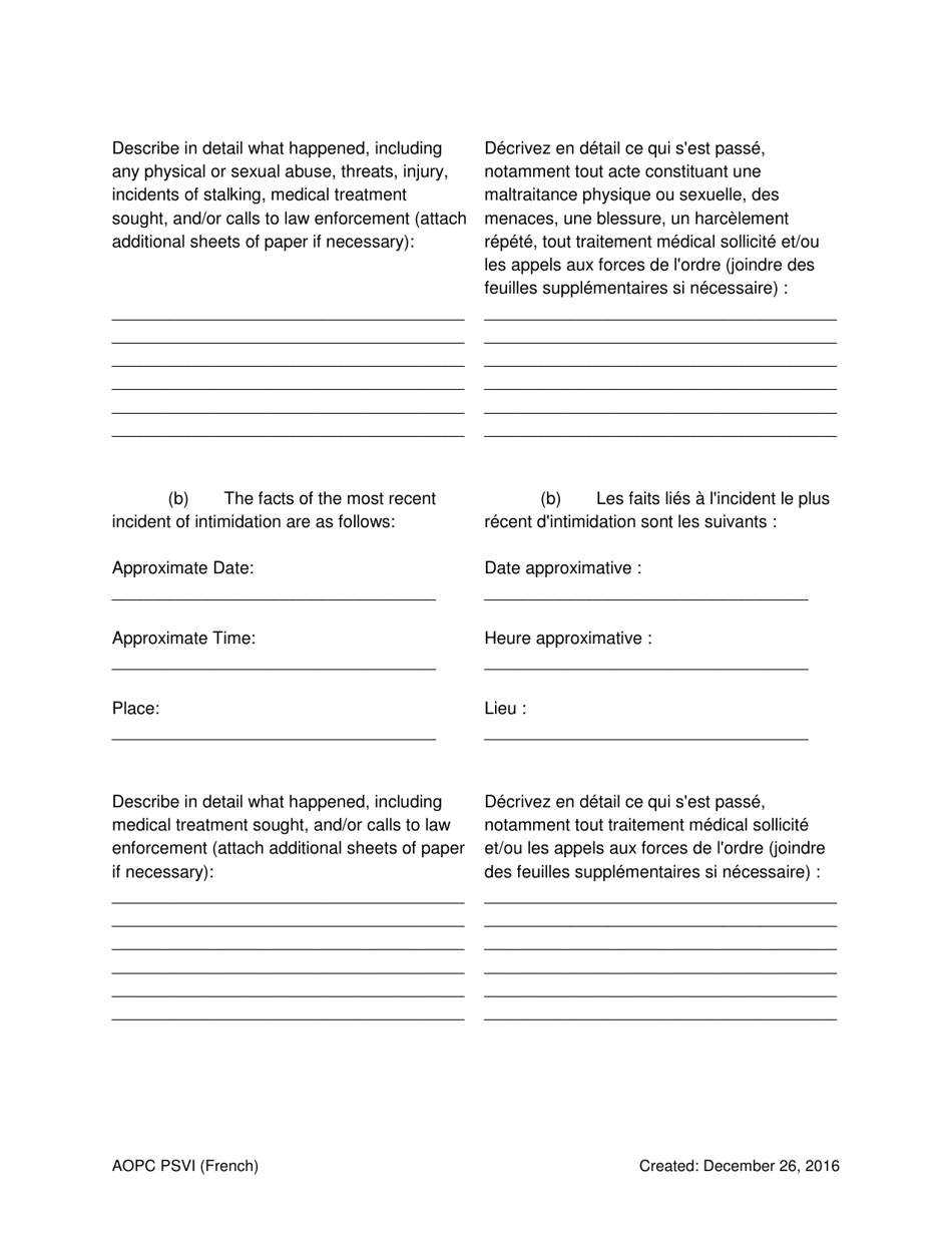 Petition for Protection of Victims of Sexual Violence / Sexual Violence Against a Minor Child / Intimidation - Pennsylvania (English / French), Page 4