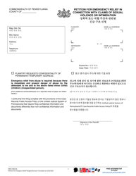 Form MDJS306A-BL Petition for Emergency Relief in Connection With Claims of Sexual Violence or Intimidation - Pennsylvania (English/Korean), Page 2