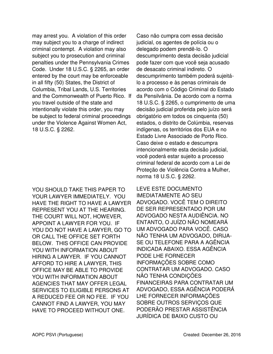 Notice of Hearing and Order - Pennsylvania (English / Portuguese), Page 2