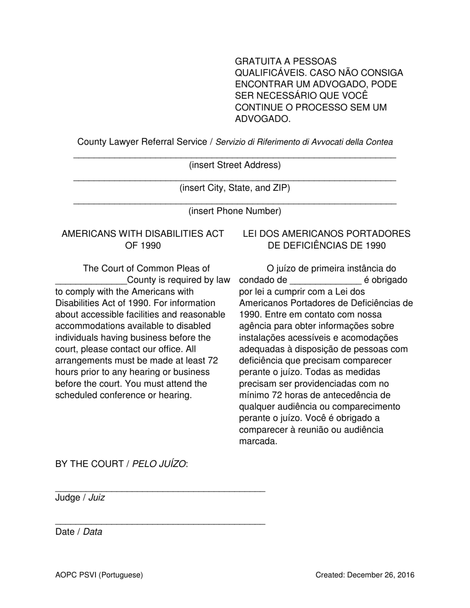 Notice of Hearing and Order - Pennsylvania (English / Portuguese), Page 3