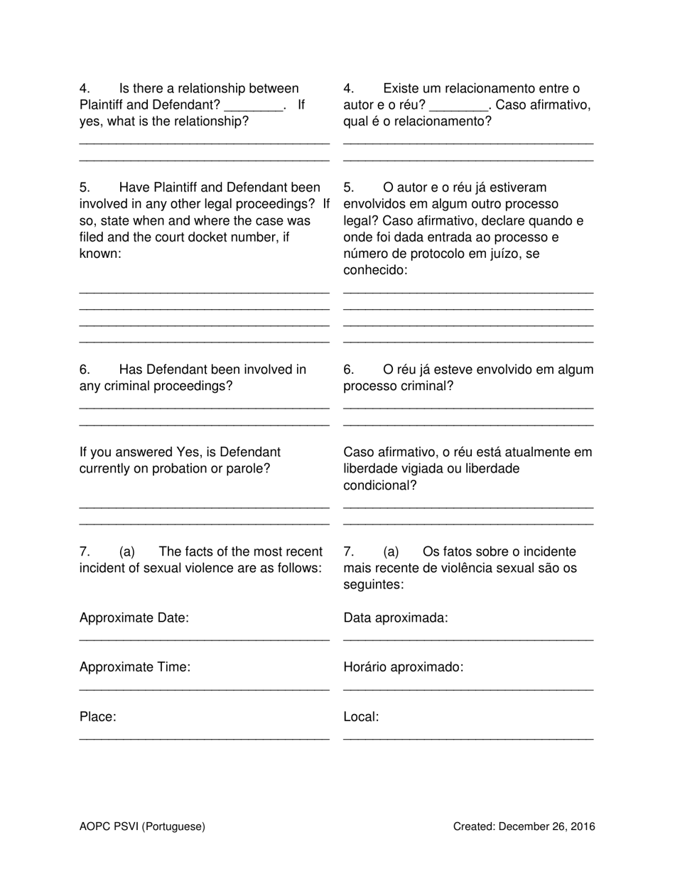 Petition for Protection of Victims - Pennsylvania (English / Portuguese), Page 3