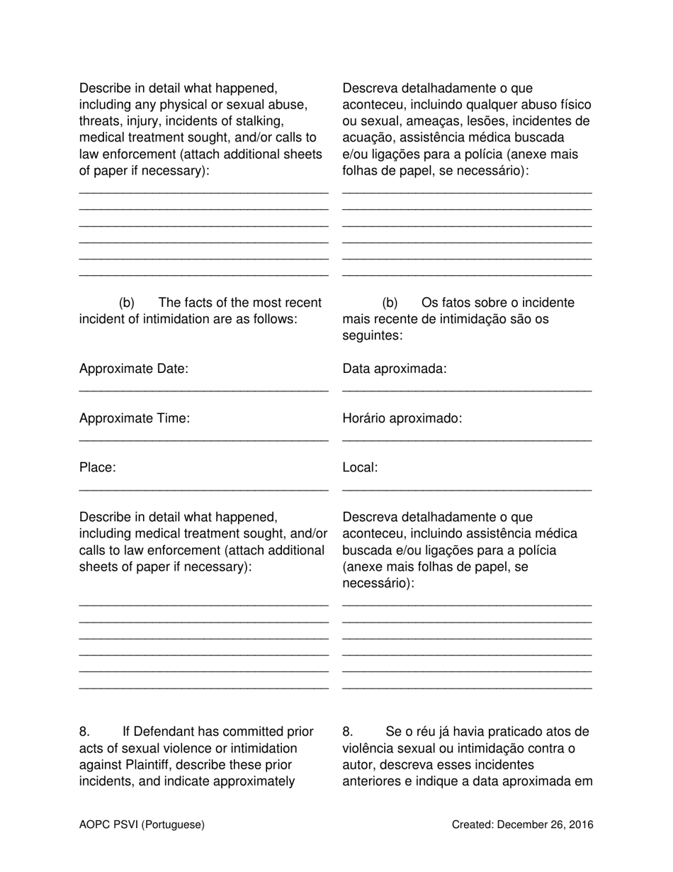 Petition for Protection of Victims - Pennsylvania (English / Portuguese), Page 4