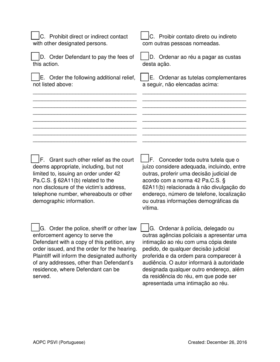 Petition for Protection of Victims - Pennsylvania (English / Portuguese), Page 6