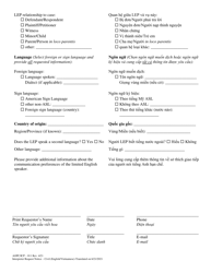 Form AOPC/ICP-011 Interpreter Request Notice - Civil - Pennsylvania (English/Vietnamese), Page 2
