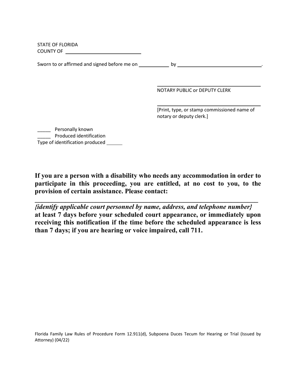 Form 12.911(D) Subpoena Duces Tecum for Hearing or Trial (Issued by Attorney) - Florida, Page 4