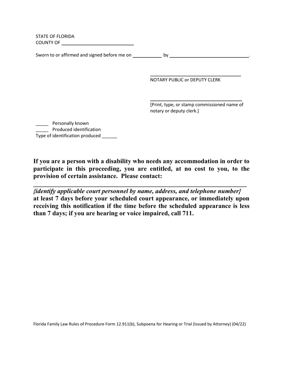 Form 12.911(B) Subpoena for Hearing or Trial (Issued by Attorney) - Florida, Page 4