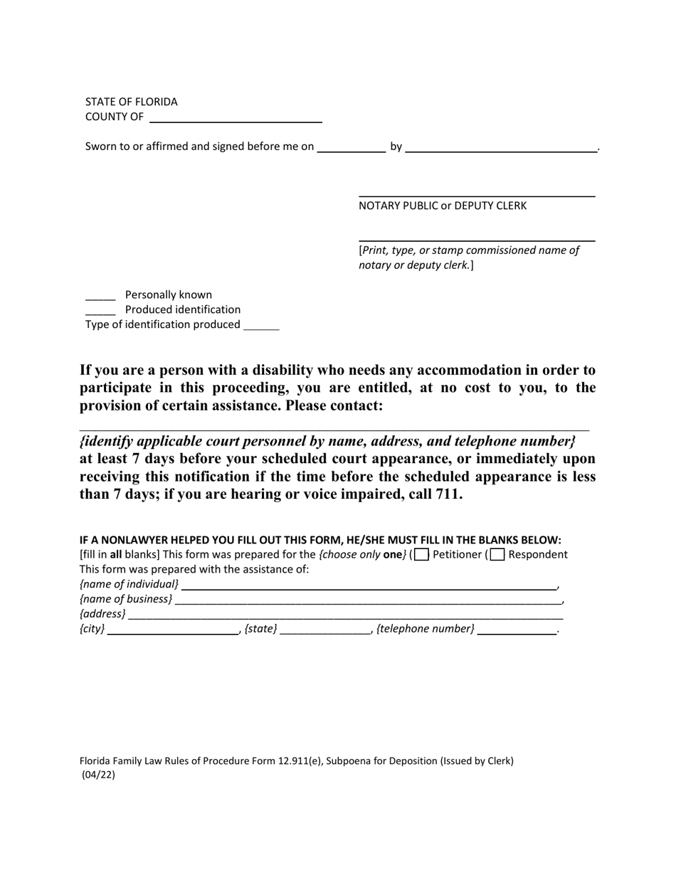 Form 12.911(E) Subpoena for Deposition (Issued by Clerk) - Florida, Page 4