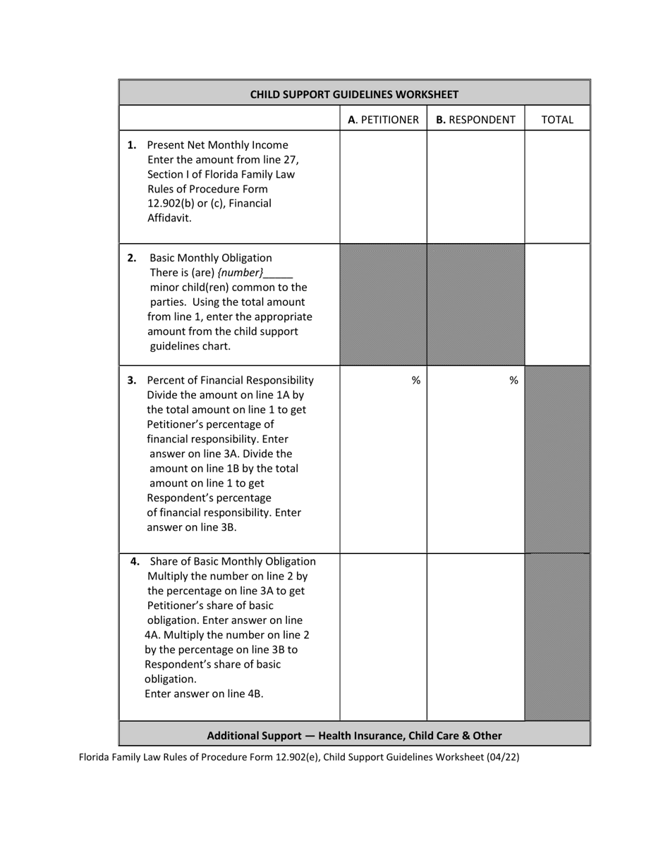 Form 12.902(E) Child Support Guidelines Worksheet - Florida, Page 10