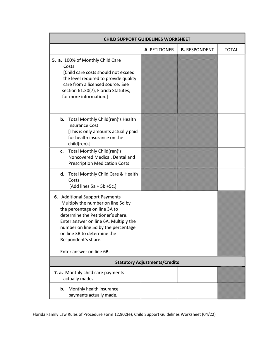 Form 12.902(E) Child Support Guidelines Worksheet - Florida, Page 11