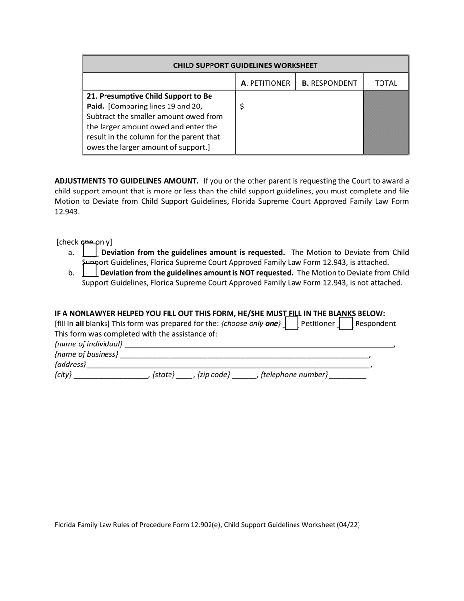 Form 12.902(E) Child Support Guidelines Worksheet - Florida, Page 15