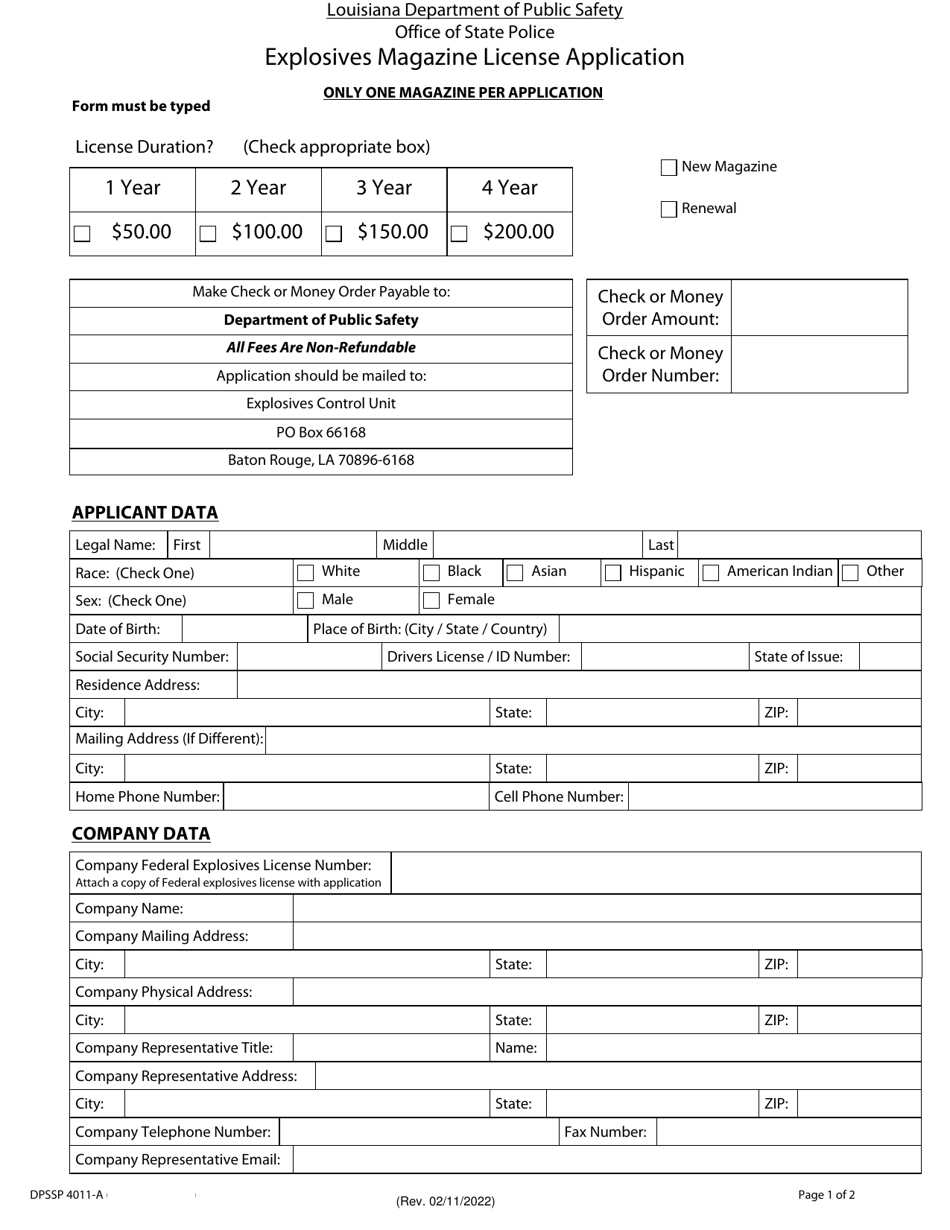 Form DPSSP4011-A Explosives Magazine License Application - Louisiana, Page 3