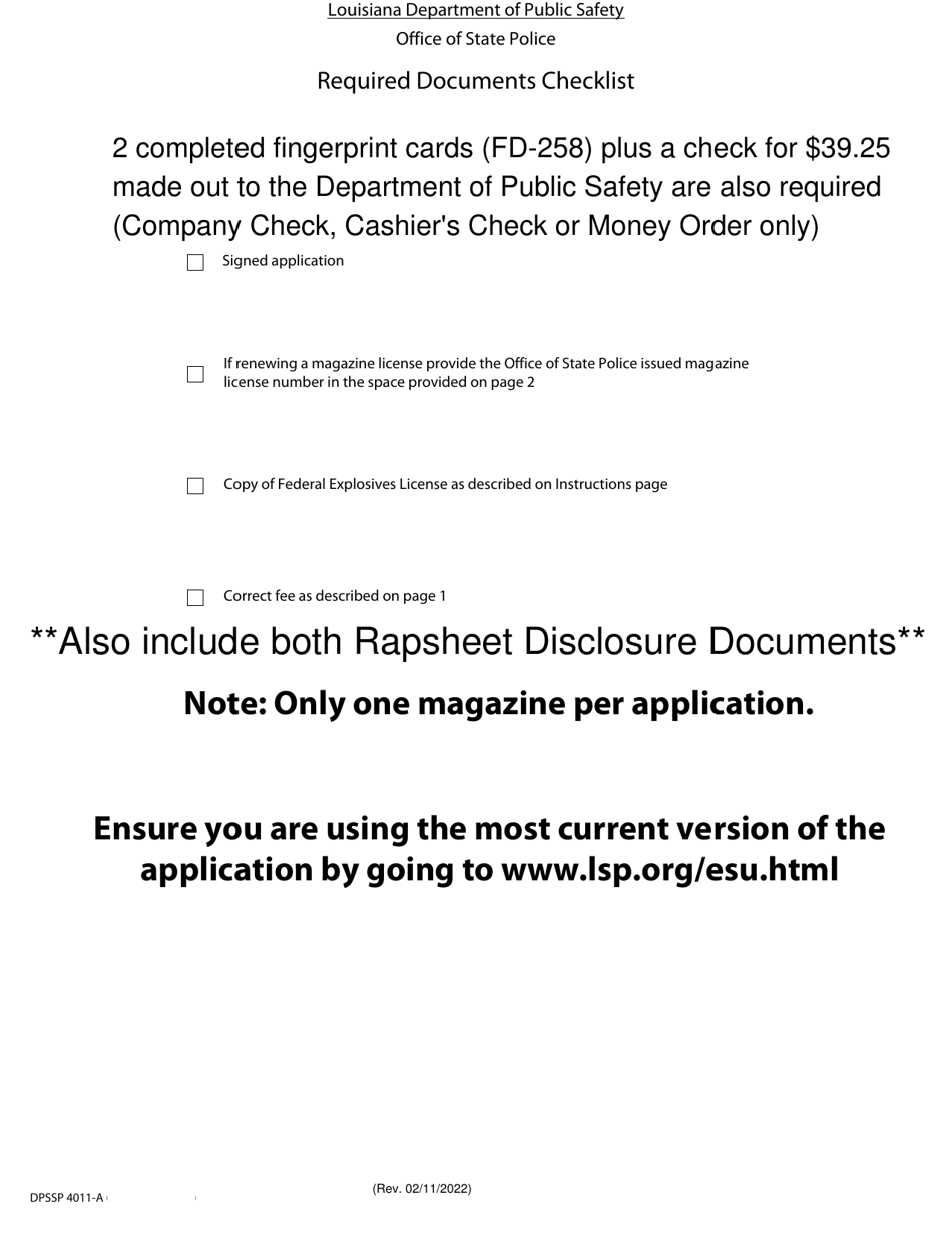 Form DPSSP4011-A Explosives Magazine License Application - Louisiana, Page 5