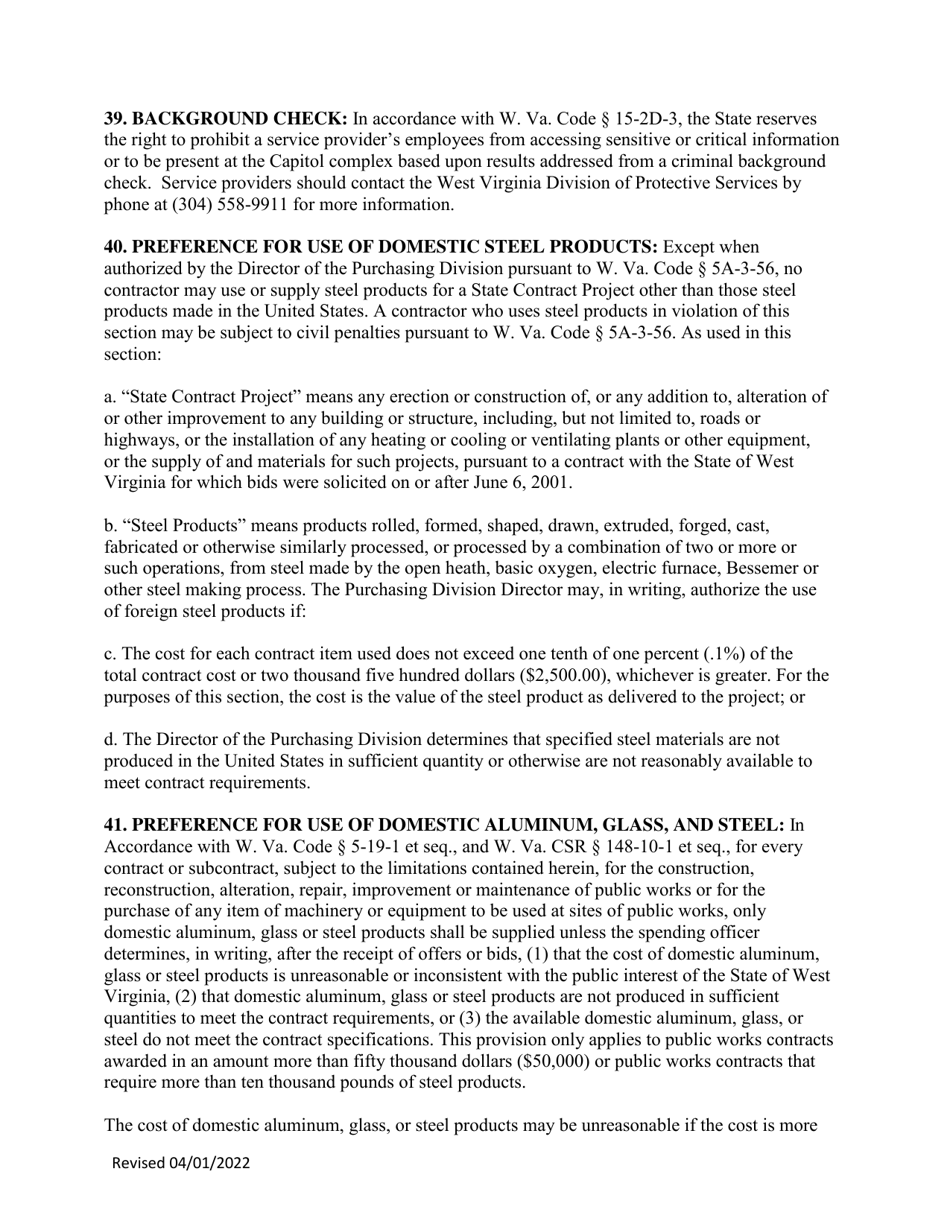 Instructions to Vendors Submitting Bids (Agency Delegated Procurements Only) - West Virginia, Page 15