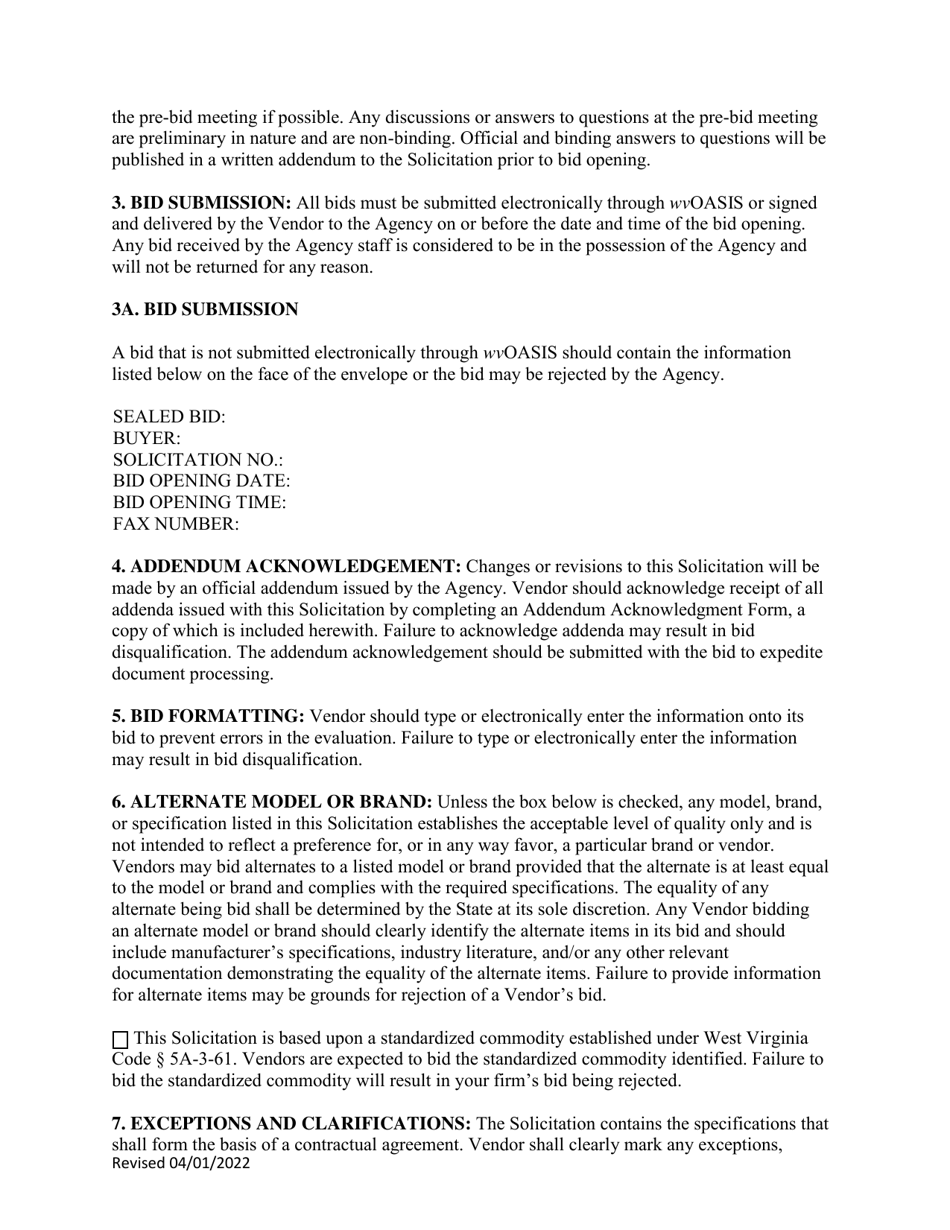 Instructions to Vendors Submitting Bids (Agency Delegated Procurements Only) - West Virginia, Page 2