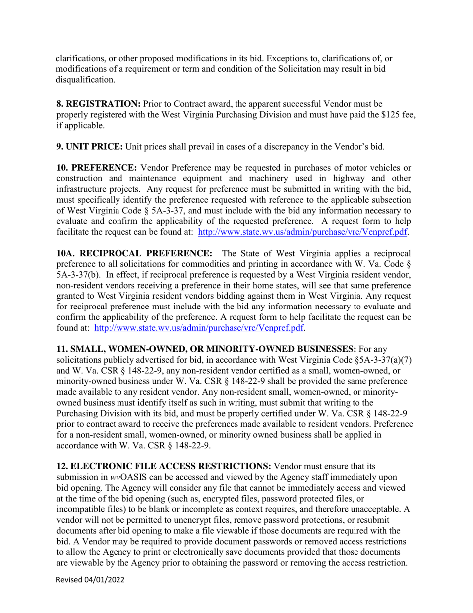 Instructions to Vendors Submitting Bids (Agency Delegated Procurements Only) - West Virginia, Page 3