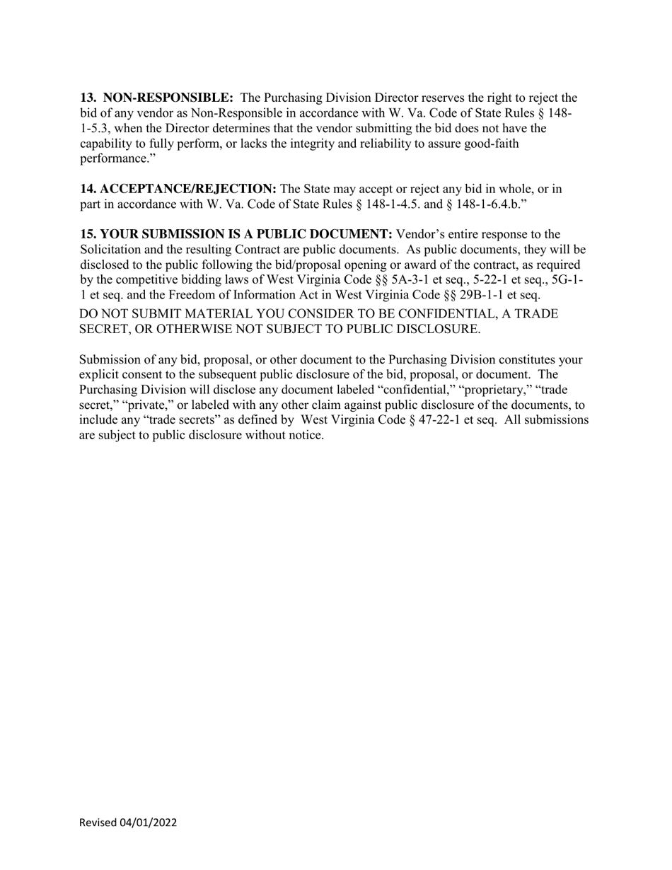 Instructions to Vendors Submitting Bids (Agency Delegated Procurements Only) - West Virginia, Page 4