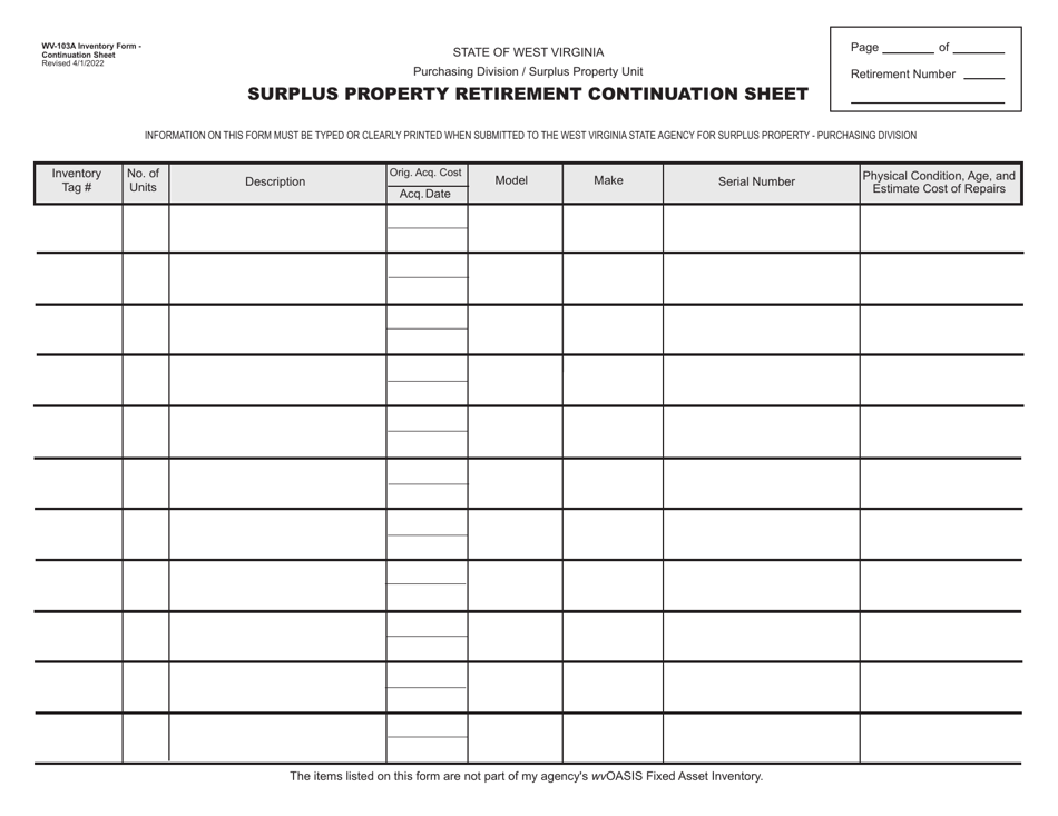 Form WV-103 Surplus Property Retirement Form - West Virginia, Page 3