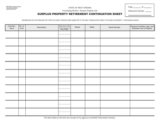 Form WV-103 Surplus Property Retirement Form - West Virginia, Page 4
