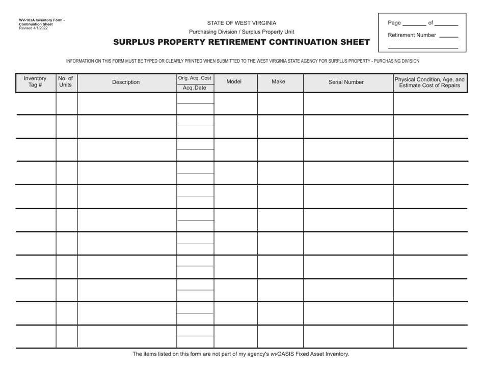 Form WV-103 Surplus Property Retirement Form - West Virginia, Page 6