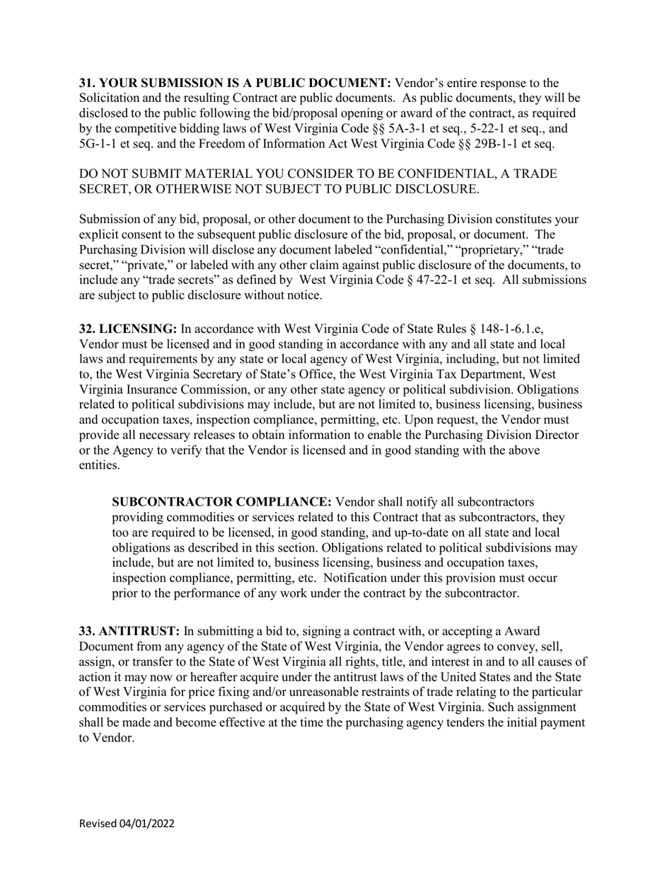 Instructions to Vendors Submitting Bids - West Virginia, Page 15