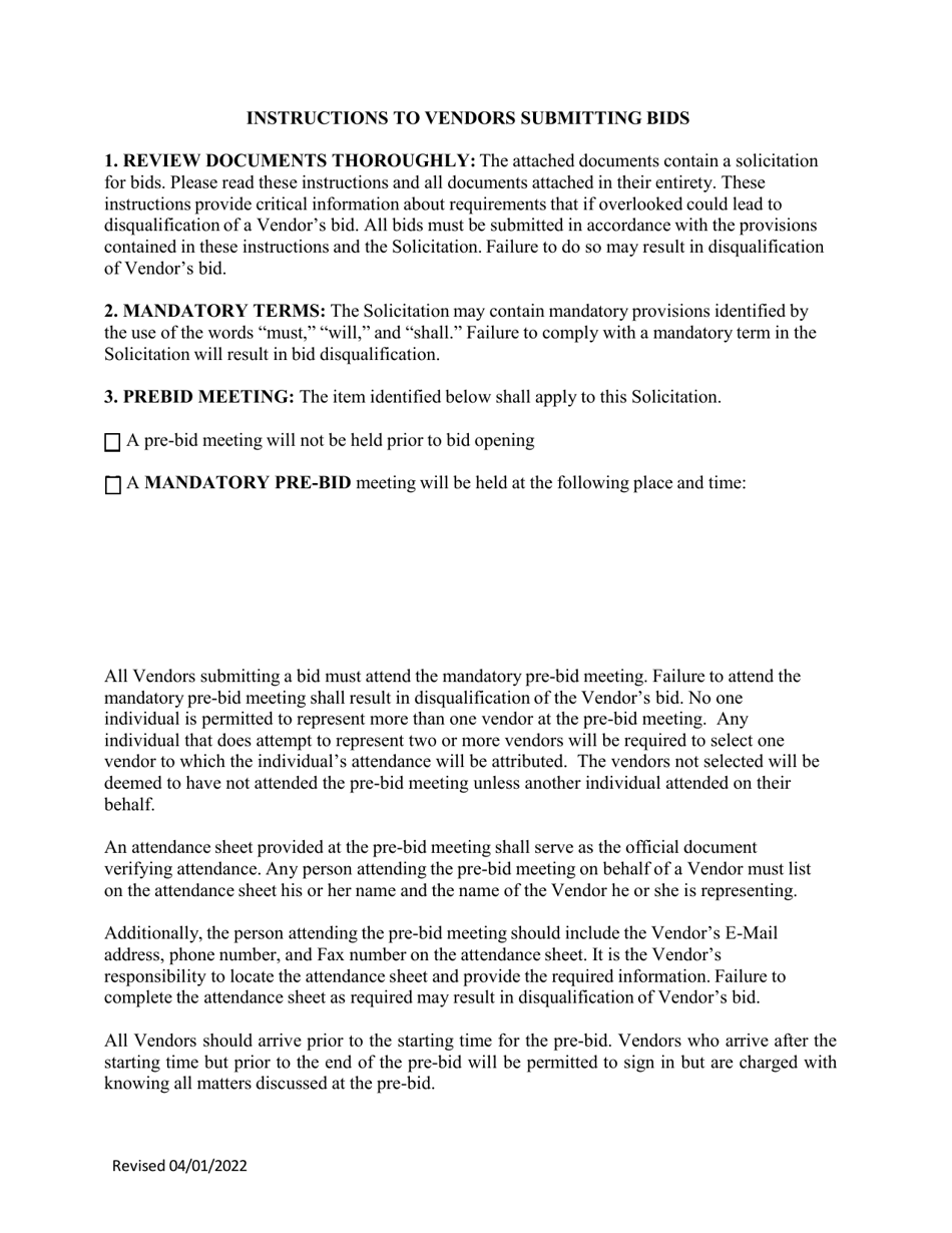 Instructions to Vendors Submitting Bids - West Virginia, Page 1