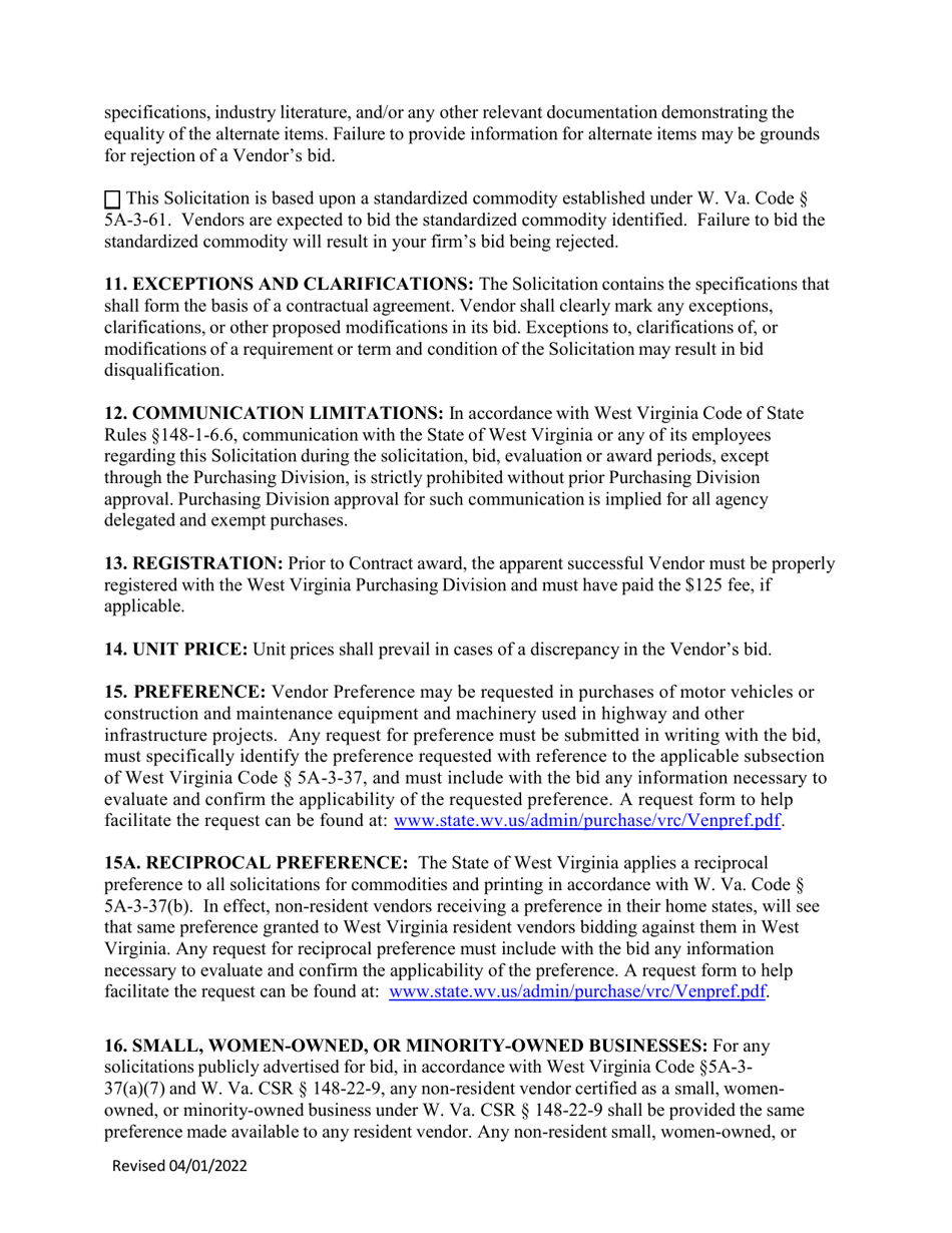 Instructions to Vendors Submitting Bids - West Virginia, Page 4