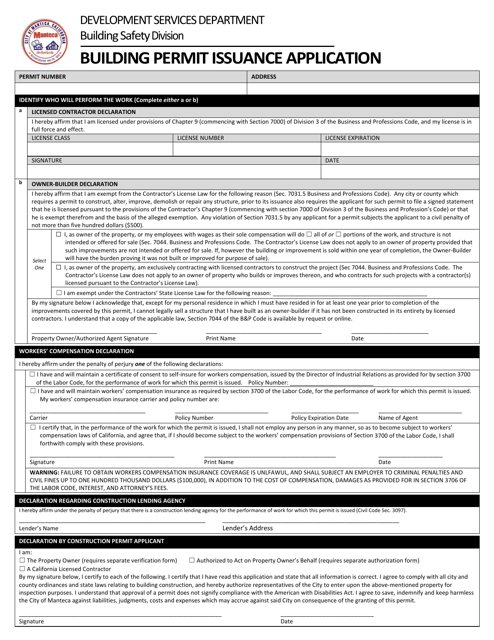 Building Permit Issuance Application - City of Manteca, California Download Pdf