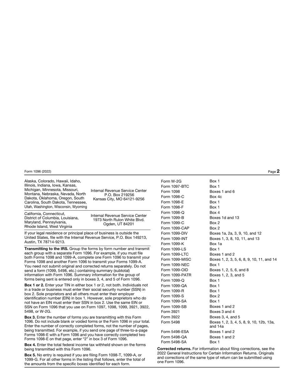 IRS Form 1096 Download Printable PDF or Fill Online Annual Summary and