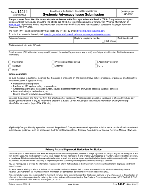 IRS Form 14411  Printable Pdf