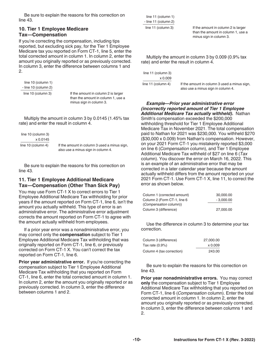Instructions for IRS Form CT-1 X Adjusted Employers Annual Railroad Retirement Tax Return or Claim for Refund, Page 10