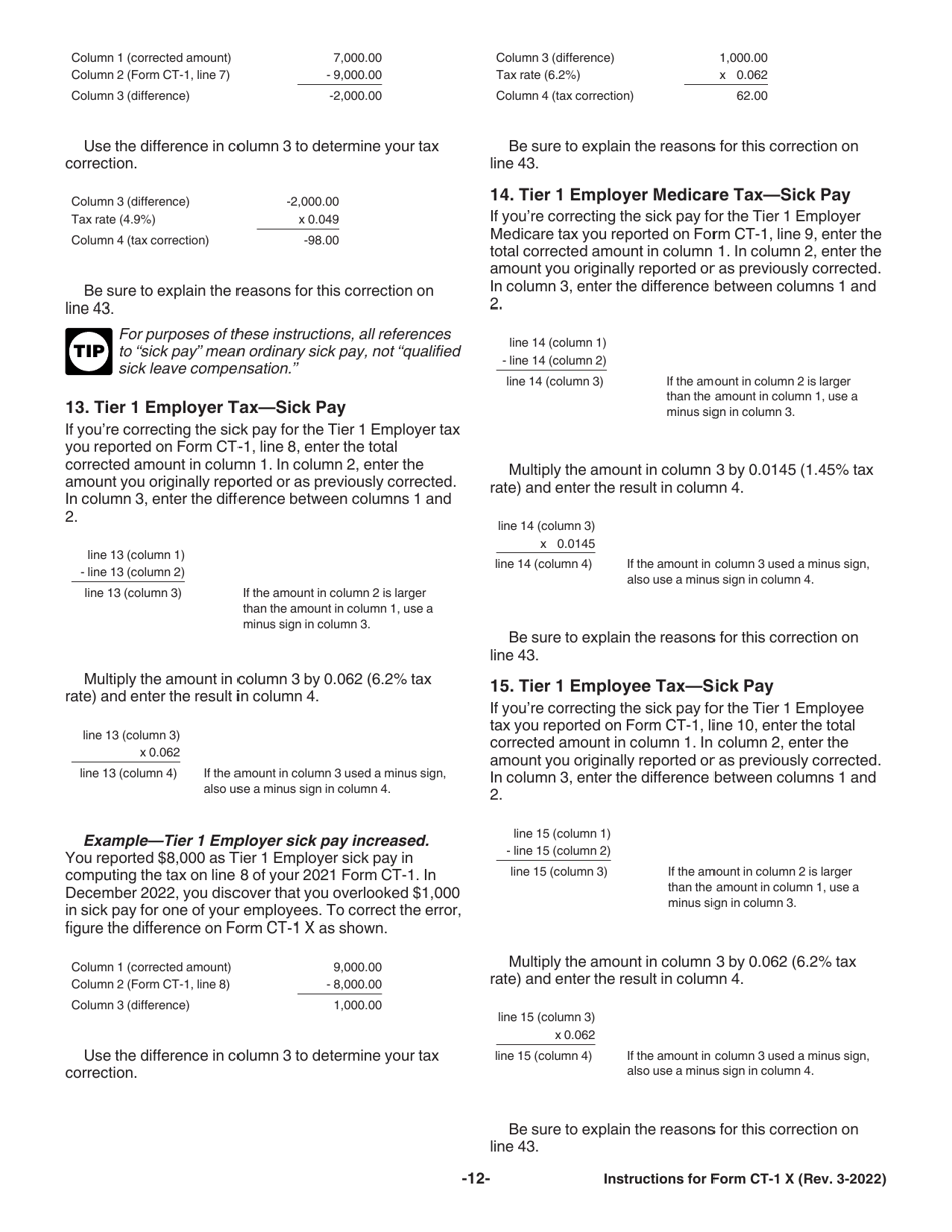 Instructions for IRS Form CT-1 X Adjusted Employers Annual Railroad Retirement Tax Return or Claim for Refund, Page 12