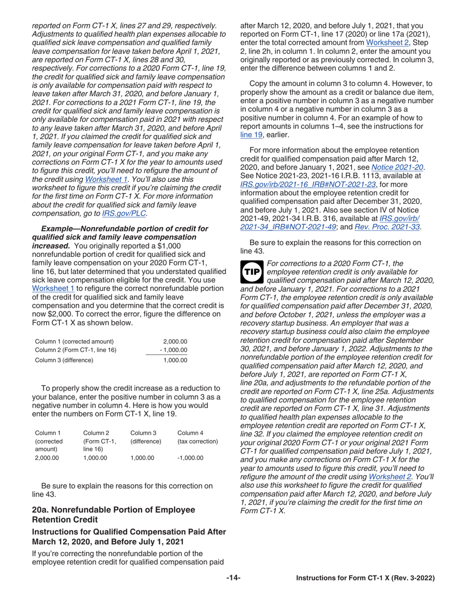 Instructions for IRS Form CT-1 X Adjusted Employers Annual Railroad Retirement Tax Return or Claim for Refund, Page 14