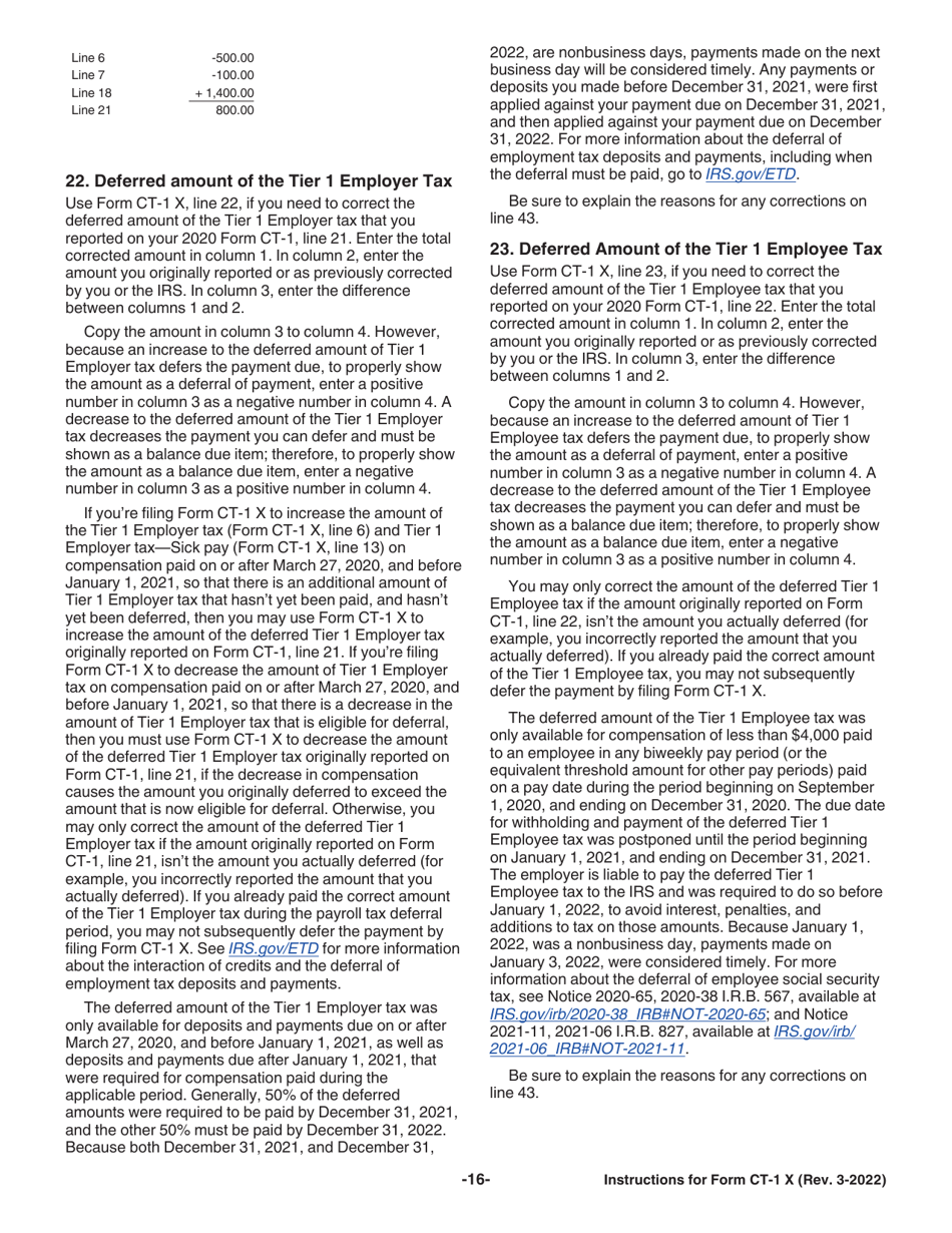 Instructions for IRS Form CT-1 X Adjusted Employers Annual Railroad Retirement Tax Return or Claim for Refund, Page 16