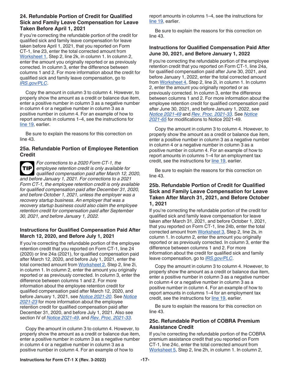 Instructions for IRS Form CT-1 X Adjusted Employers Annual Railroad Retirement Tax Return or Claim for Refund, Page 17