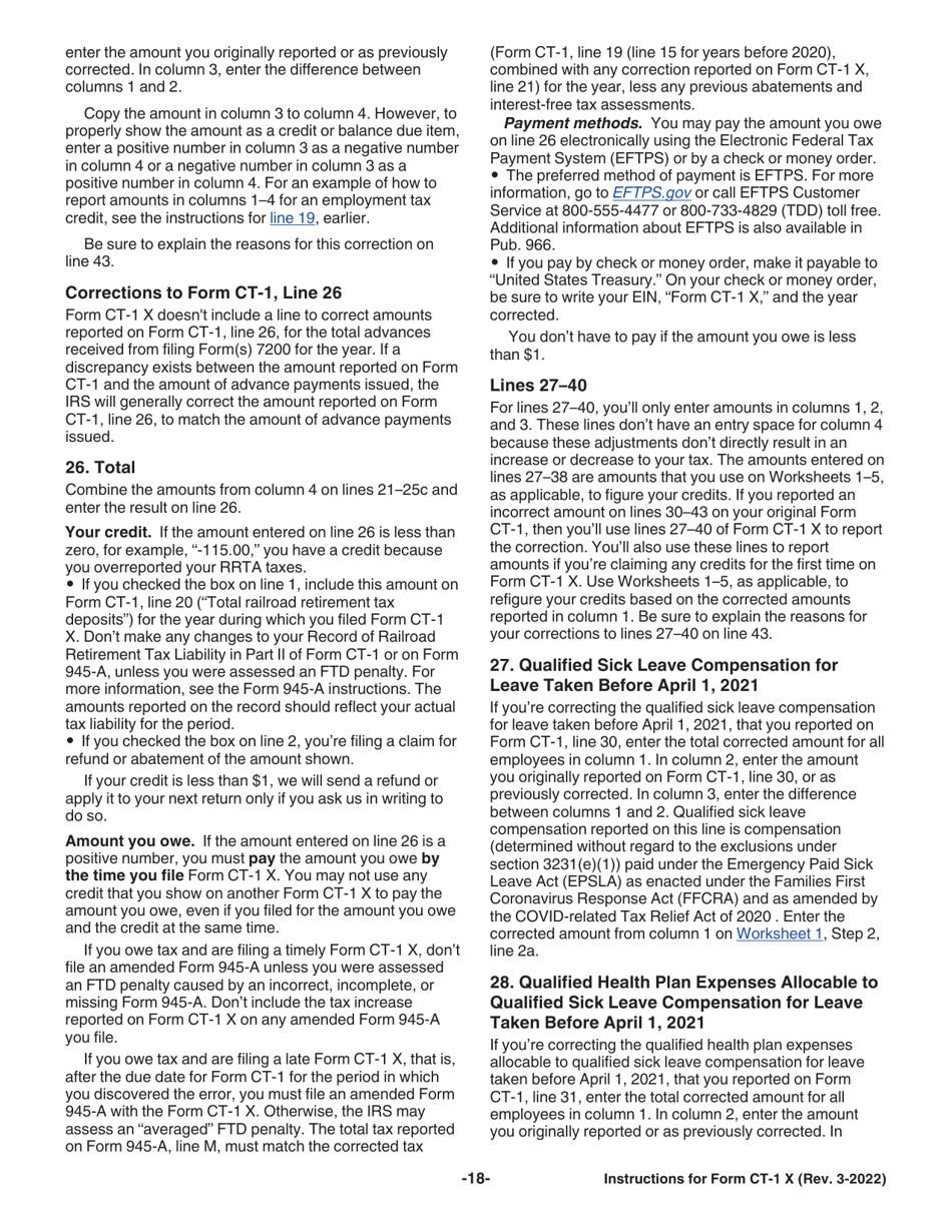 Instructions for IRS Form CT-1 X Adjusted Employers Annual Railroad Retirement Tax Return or Claim for Refund, Page 18