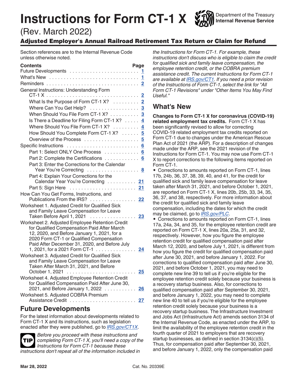 Instructions for IRS Form CT-1 X Adjusted Employers Annual Railroad Retirement Tax Return or Claim for Refund, Page 1