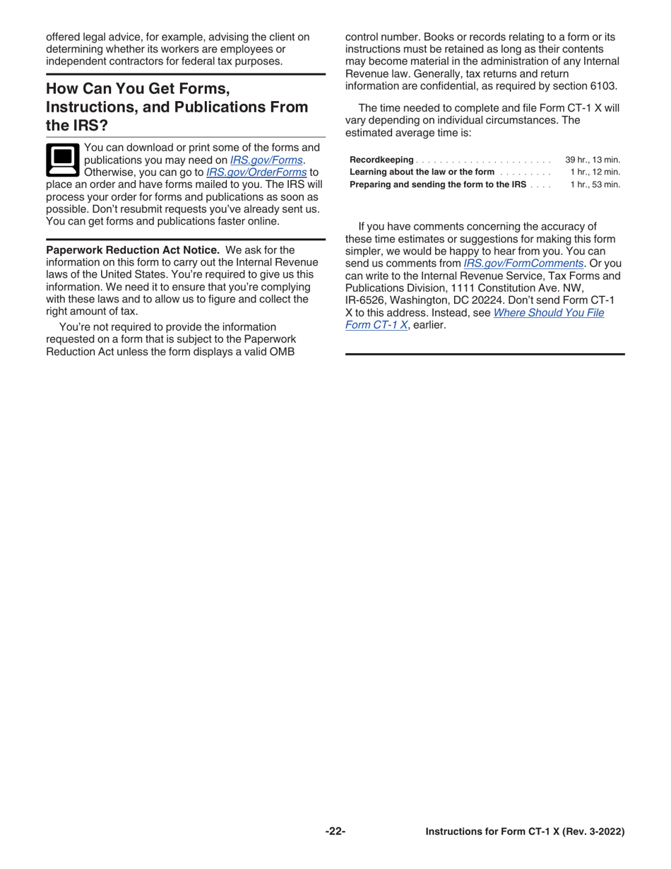 Instructions for IRS Form CT-1 X Adjusted Employers Annual Railroad Retirement Tax Return or Claim for Refund, Page 22