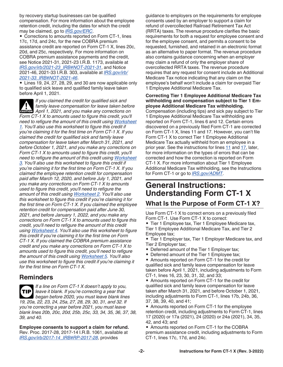 Instructions for IRS Form CT-1 X Adjusted Employers Annual Railroad Retirement Tax Return or Claim for Refund, Page 2