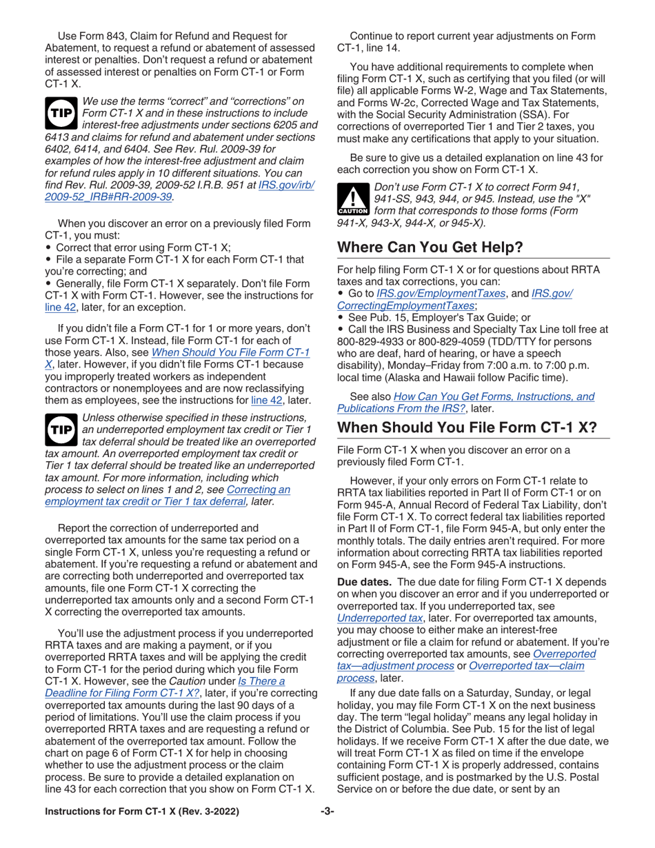 Instructions for IRS Form CT-1 X Adjusted Employers Annual Railroad Retirement Tax Return or Claim for Refund, Page 3
