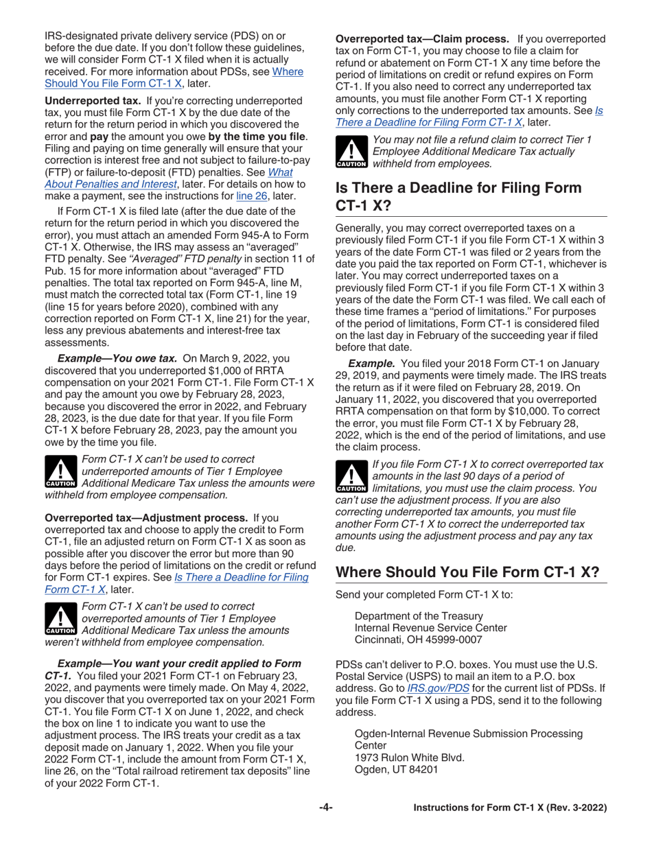 Instructions for IRS Form CT-1 X Adjusted Employers Annual Railroad Retirement Tax Return or Claim for Refund, Page 4