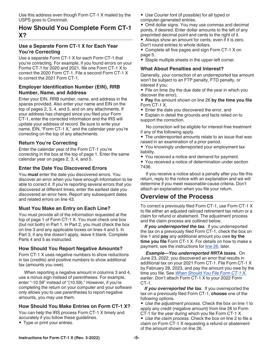 Instructions for IRS Form CT-1 X Adjusted Employers Annual Railroad Retirement Tax Return or Claim for Refund, Page 5