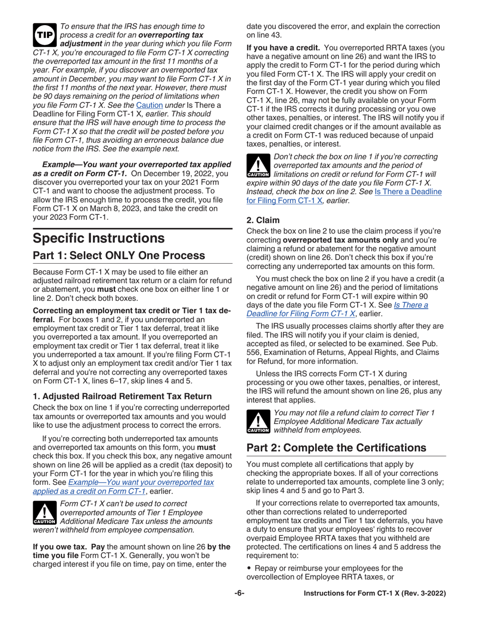 Instructions for IRS Form CT-1 X Adjusted Employers Annual Railroad Retirement Tax Return or Claim for Refund, Page 6