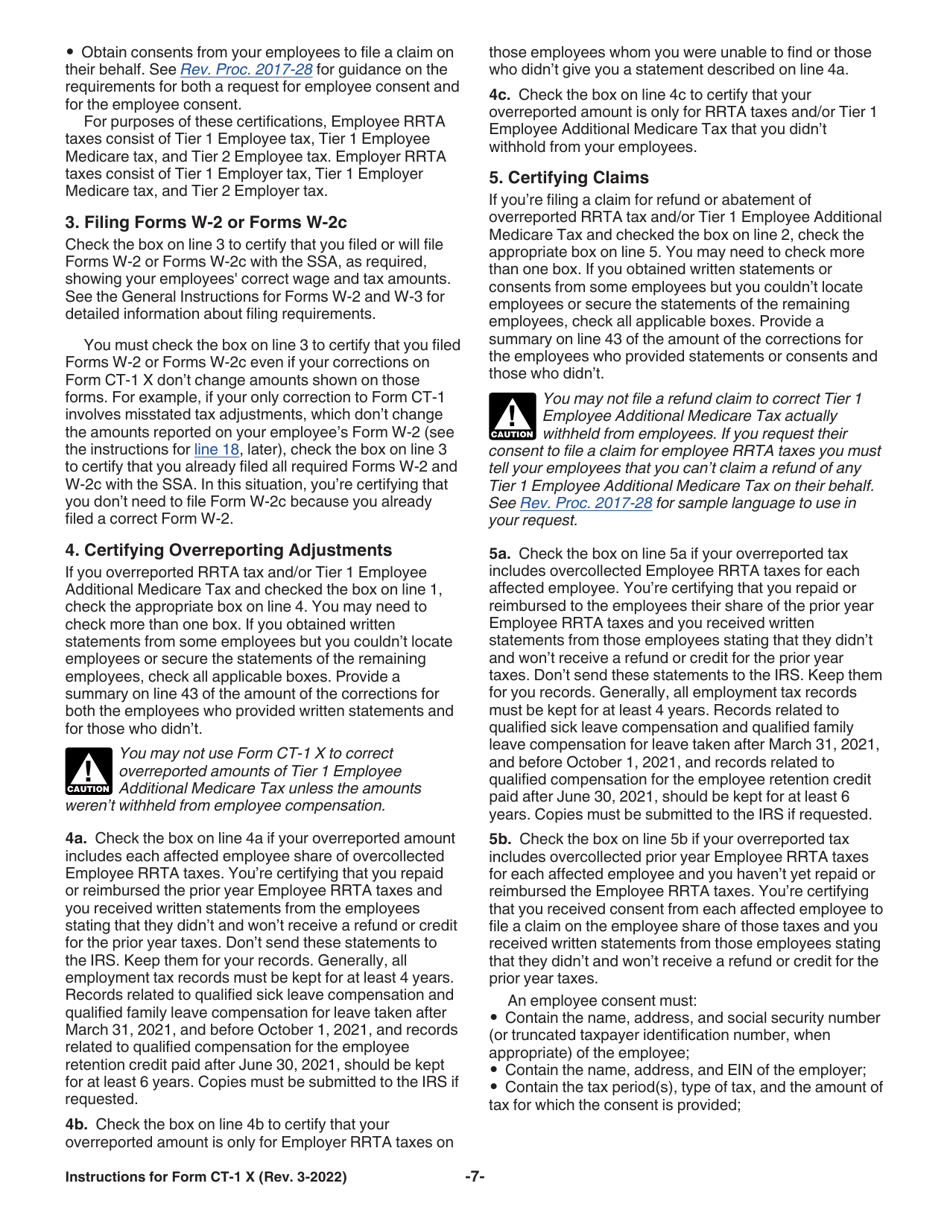Instructions for IRS Form CT-1 X Adjusted Employers Annual Railroad Retirement Tax Return or Claim for Refund, Page 7