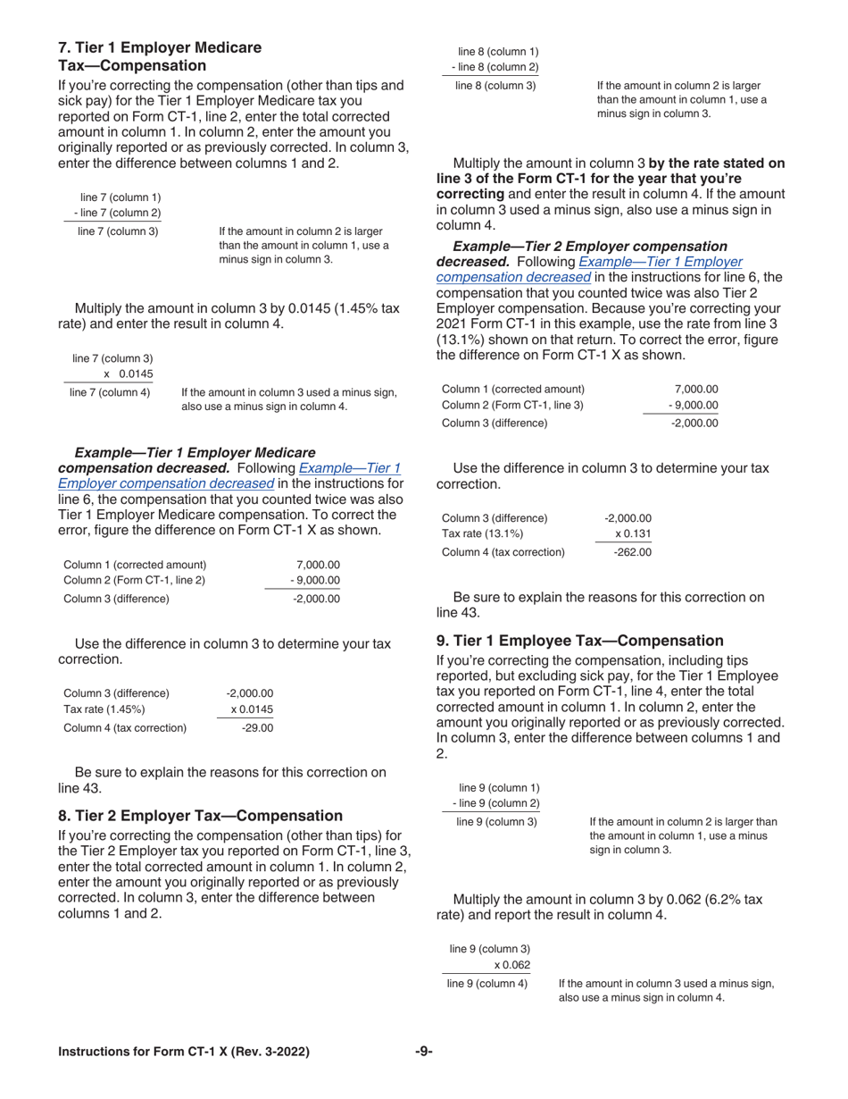 Instructions for IRS Form CT-1 X Adjusted Employers Annual Railroad Retirement Tax Return or Claim for Refund, Page 9