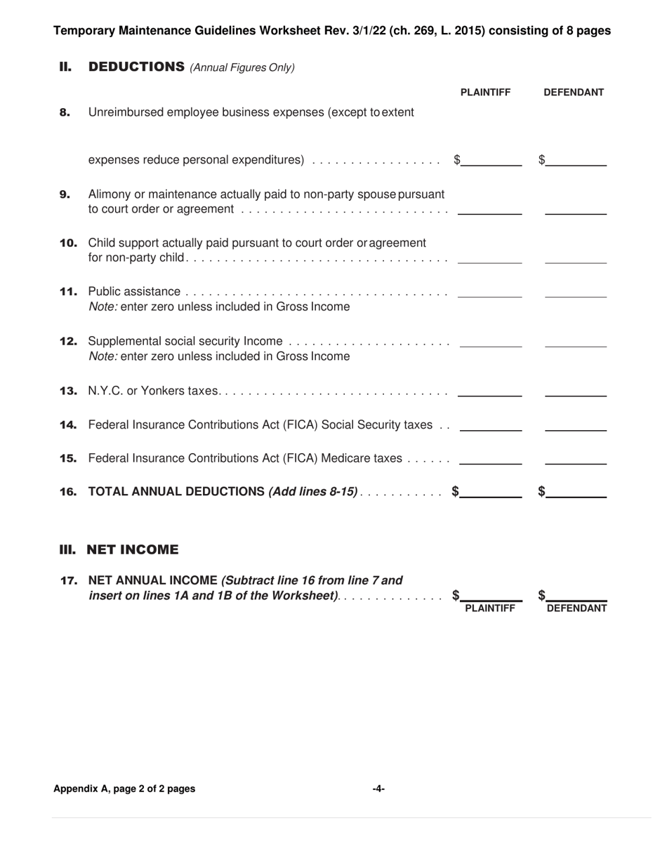 Temporary Maintenance Guidelines Worksheet for Divorces on or After 10 / 25 / 15 - New York, Page 4