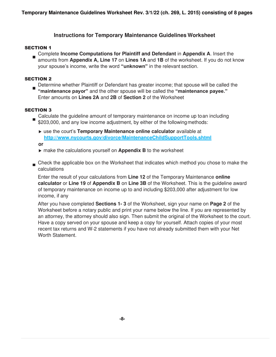 Temporary Maintenance Guidelines Worksheet for Divorces on or After 10 / 25 / 15 - New York, Page 8