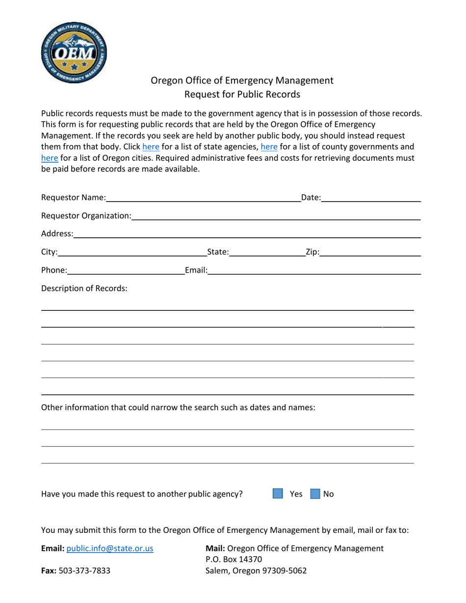 Oregon Request for Public Records Fill Out, Sign Online and Download