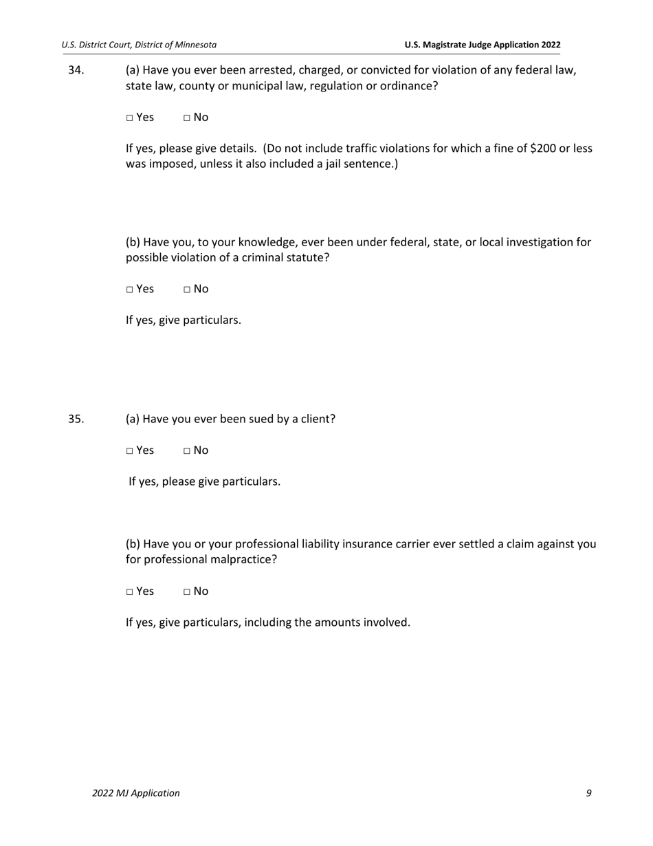 U.S. Magistrate Judge Application Form - Minnesota, Page 10